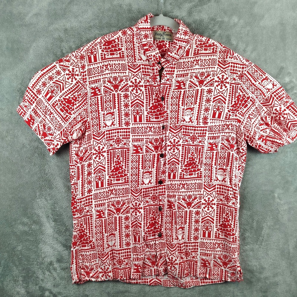 Kenny Flowers Limited Edition Chrismukkah Hawaiian Shirt Mens M Aloha Rayon
